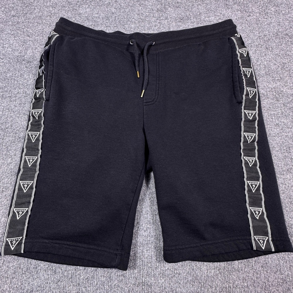 Guess Los Angeles Mens Black Fleece Logo‎ Tape Drawstring Shorts Size Large